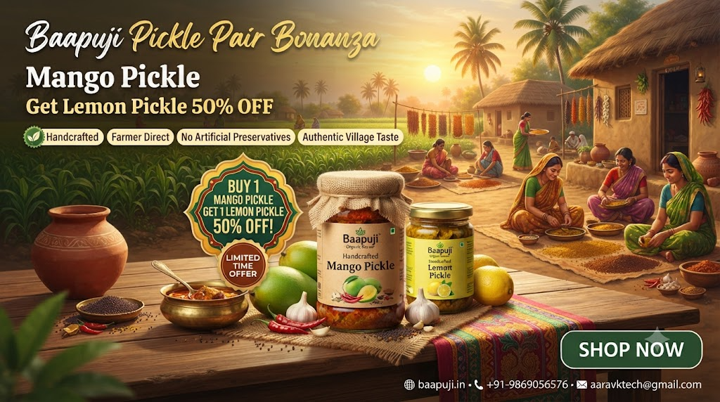 Baapuji Pickle Pair Bonanza – Buy Mango Pickle, Get Lemon Pickle 50% OFF