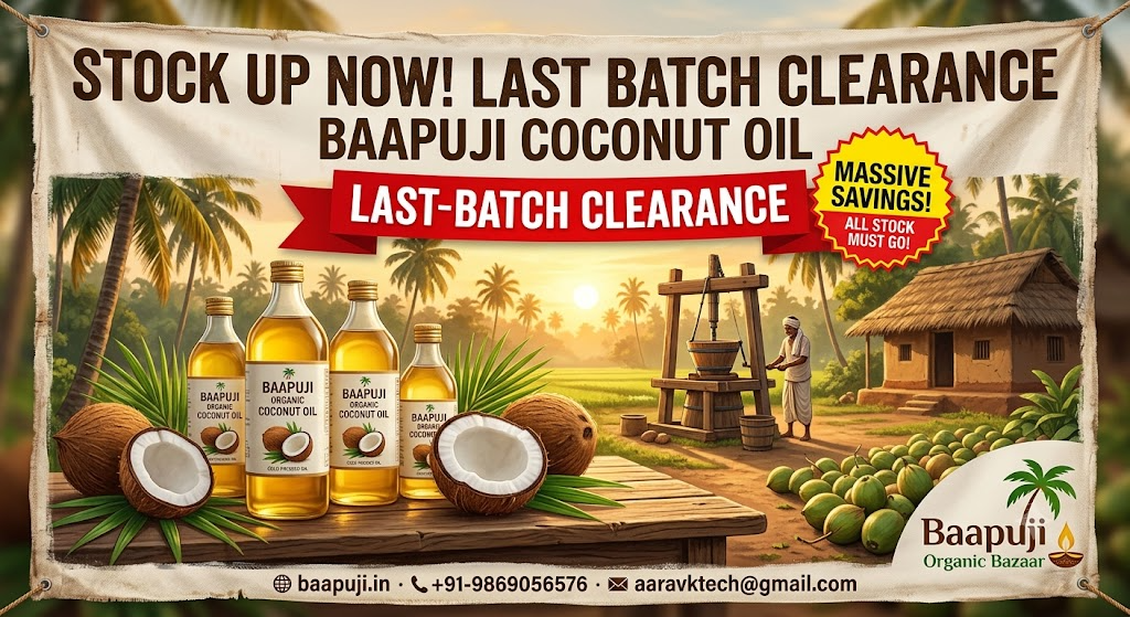 Baapuji Coconut Oil Last-Batch Clearance — Fresh Pressing Coming, Current Stock Must Go!