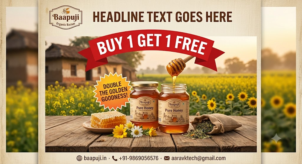 Baapuji Pure Honey Buy 1 Get 1 FREE — Double the Golden Goodness!