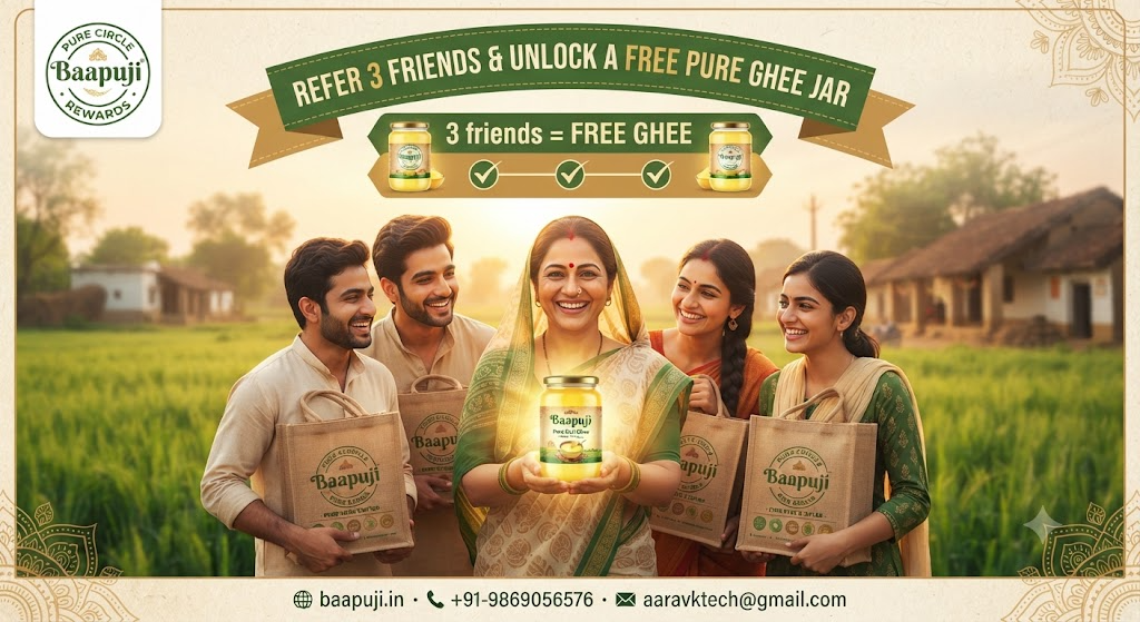 Baapuji Pure Circle Rewards — Refer 3 Friends & Unlock a FREE Pure Ghee Jar