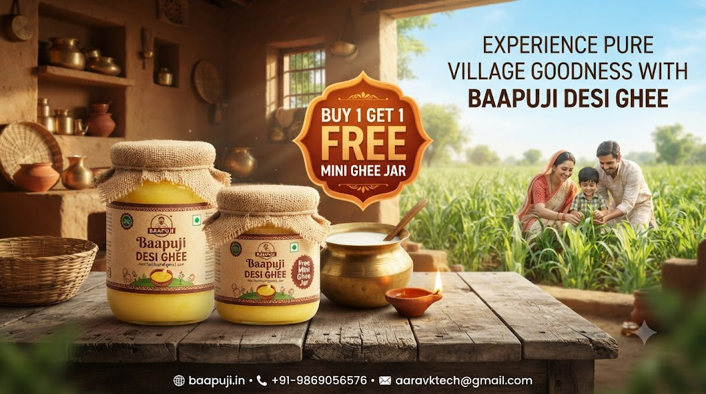 Baapuji Desi Ghee Buy 1 Get 1 Village Goodness Offer