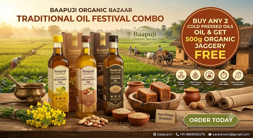 Traditional Oil Festival Combo – Buy 2 Cold Pressed Oils & Get 500g Organic Jaggery FREE