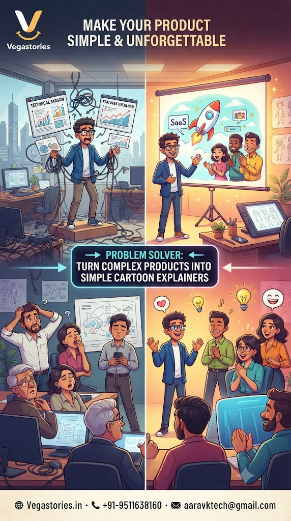 Vegastories Product Demo Problem Solver: Turn Complex Products Into Simple Cartoon Explainers