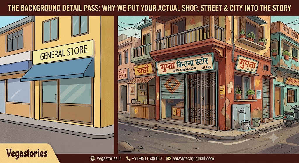 The Background Detail Pass: Why We Put Your Actual Shop, Street & City Into the Story