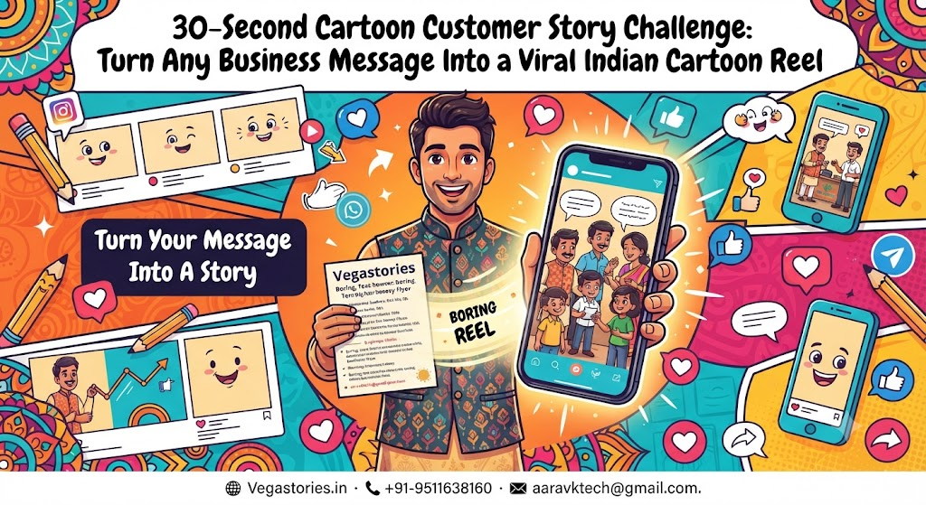 30-Second Cartoon Customer Story Challenge: Turn Any Business Message Into a Viral Indian Cartoon Reel
