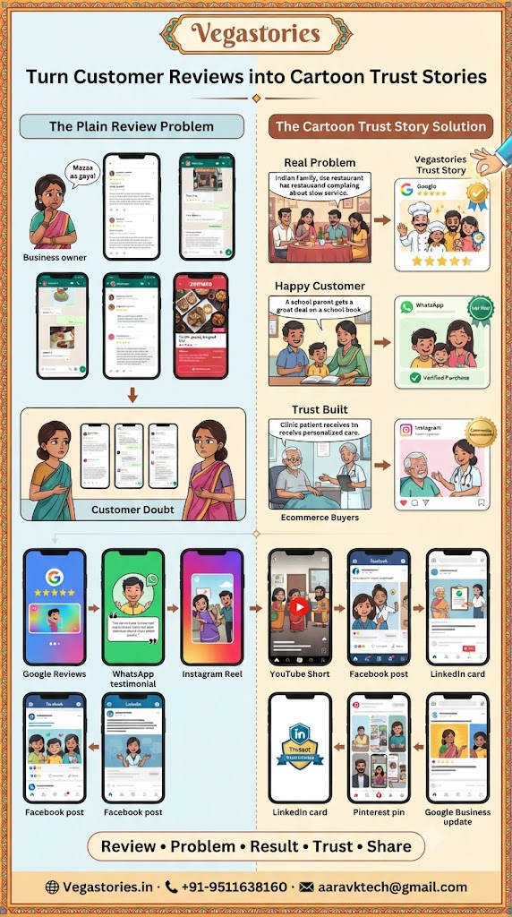 Customer Review Se Cartoon Trust Story: turn testimonials into relatable Indian mini-stories