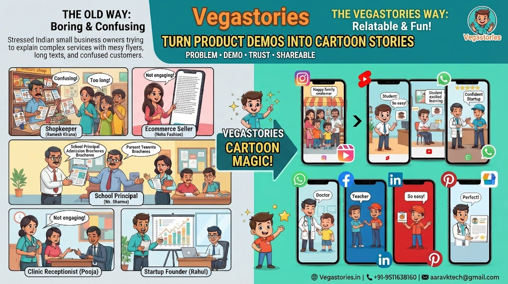 Product Demo Se Cartoon Story: turn boring product explanations into relatable Indian problem-solution reels