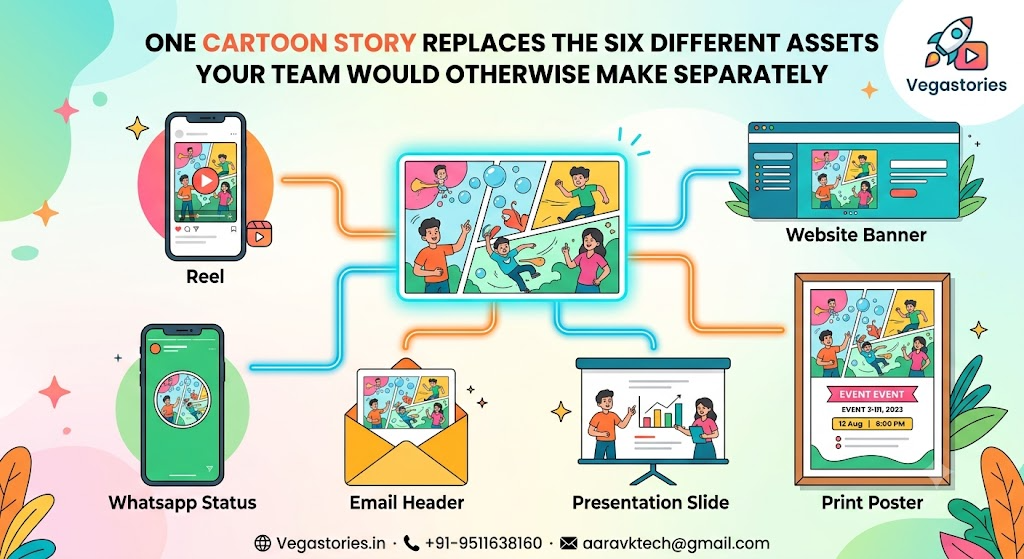 One Cartoon Story Replaces the Six Different Assets Your Team Would Otherwise Make Separately