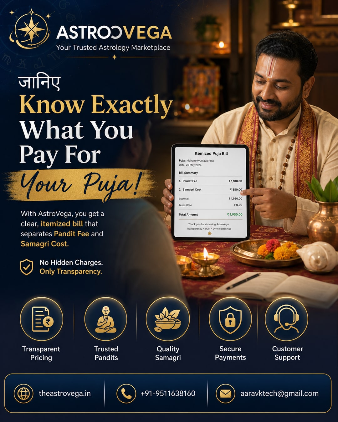 The Itemized Puja Bill: See Your Pandit Fee and Samagri Cost Separately on AstroVega