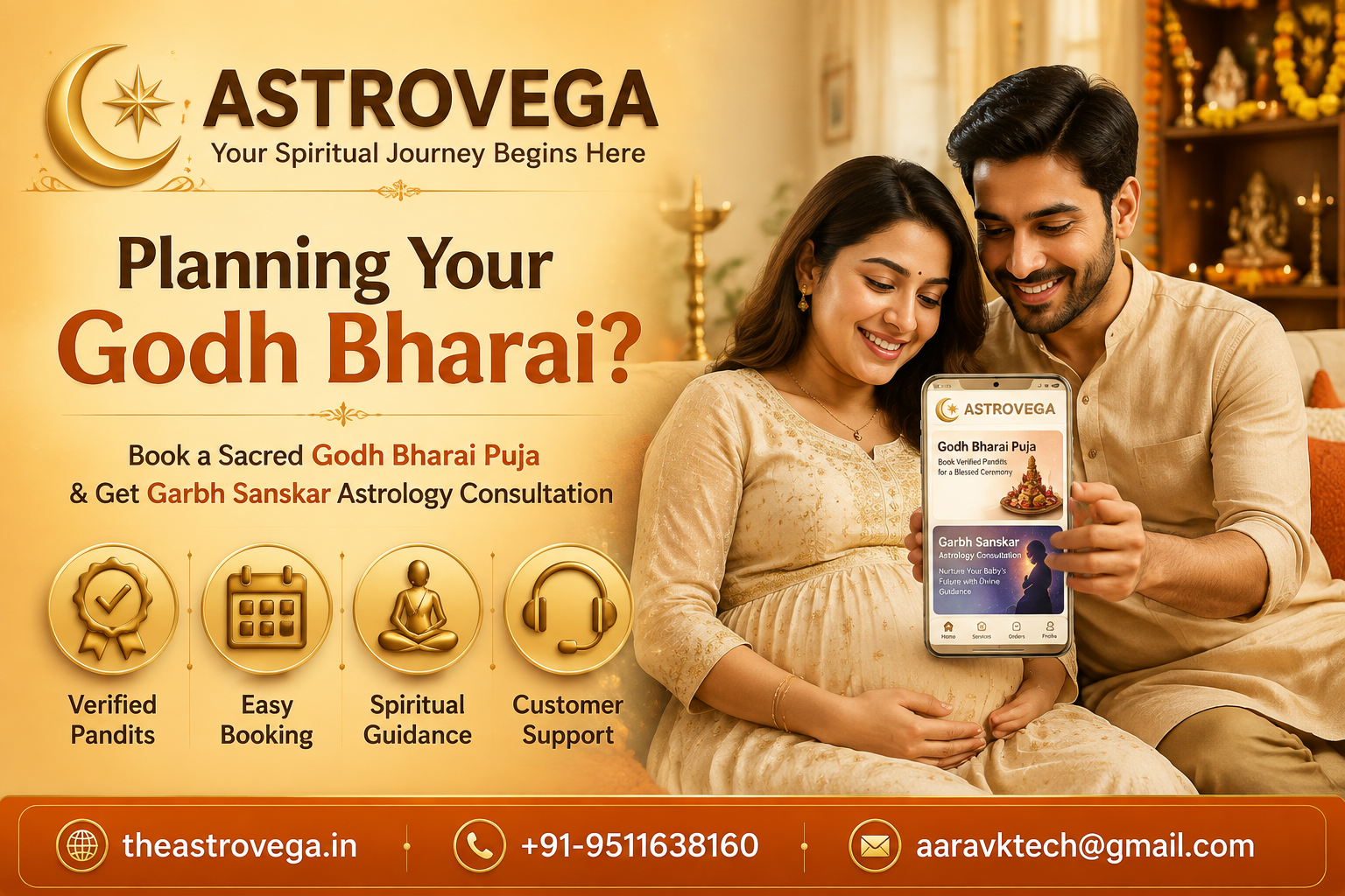 Expecting mothers: booking a Godh Bharai/Seemantham puja and a garbh sanskar astrology consultation on AstroVega during pregnancy