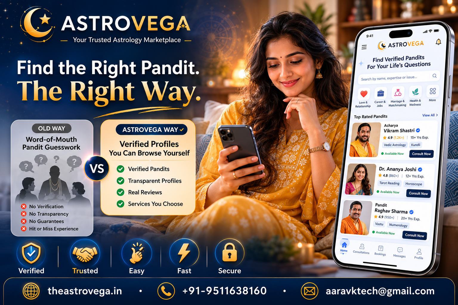 Old Way vs AstroVega Way: Word-of-Mouth Pandit Guesswork vs Verified Profiles You Can Browse Yourself