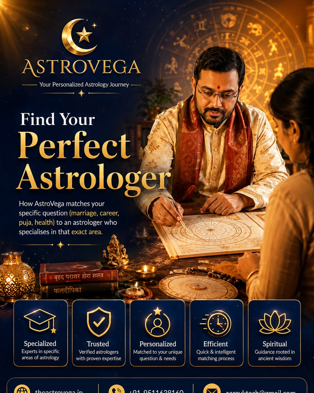 Behind-the-scenes: how AstroVega actually matches your specific question (marriage, career, puja, health) to an astrologer who specialises in that exact area, instead of just showing a random list of profiles
