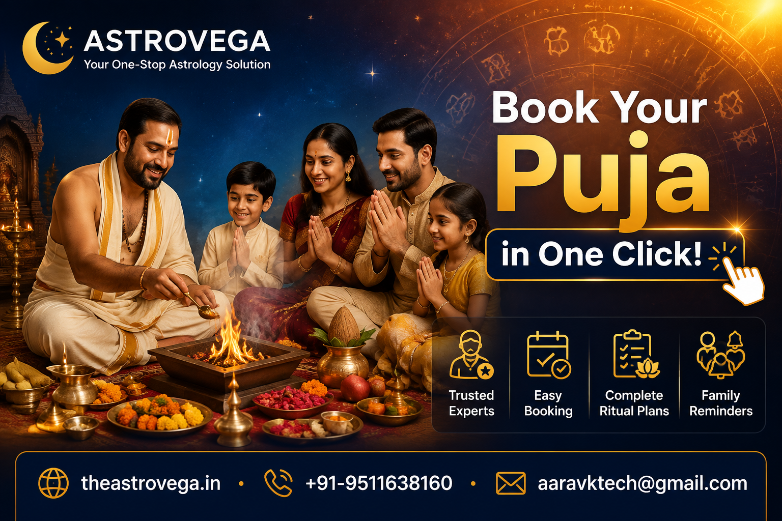Future vision: what if booking a puja meant AstroVega auto-built your entire ritual plan — muhurat, priest, samagri list and guest reminders — from a single form, instead of you assembling every piece yourself