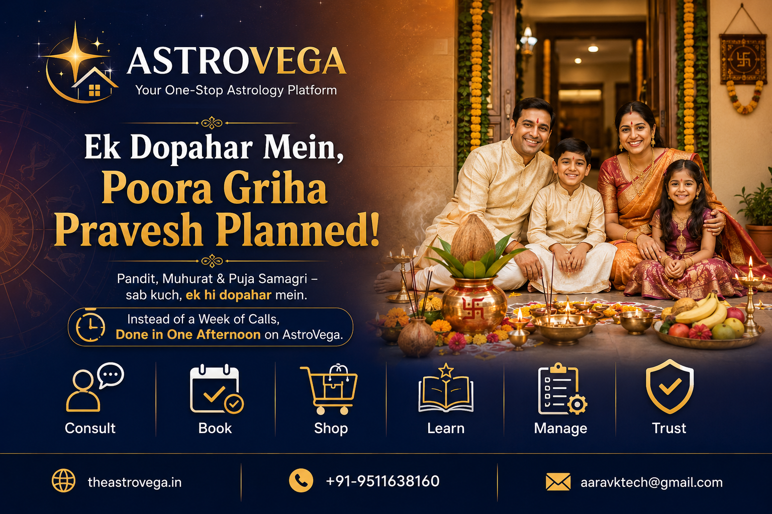 Customer Success Story: A Family Completed Their Entire Griha Pravesh (Housewarming) Planning - Pandit, Muhurat & Puja Samagri - In One Afternoon on AstroVega Instead of a Week of Calls