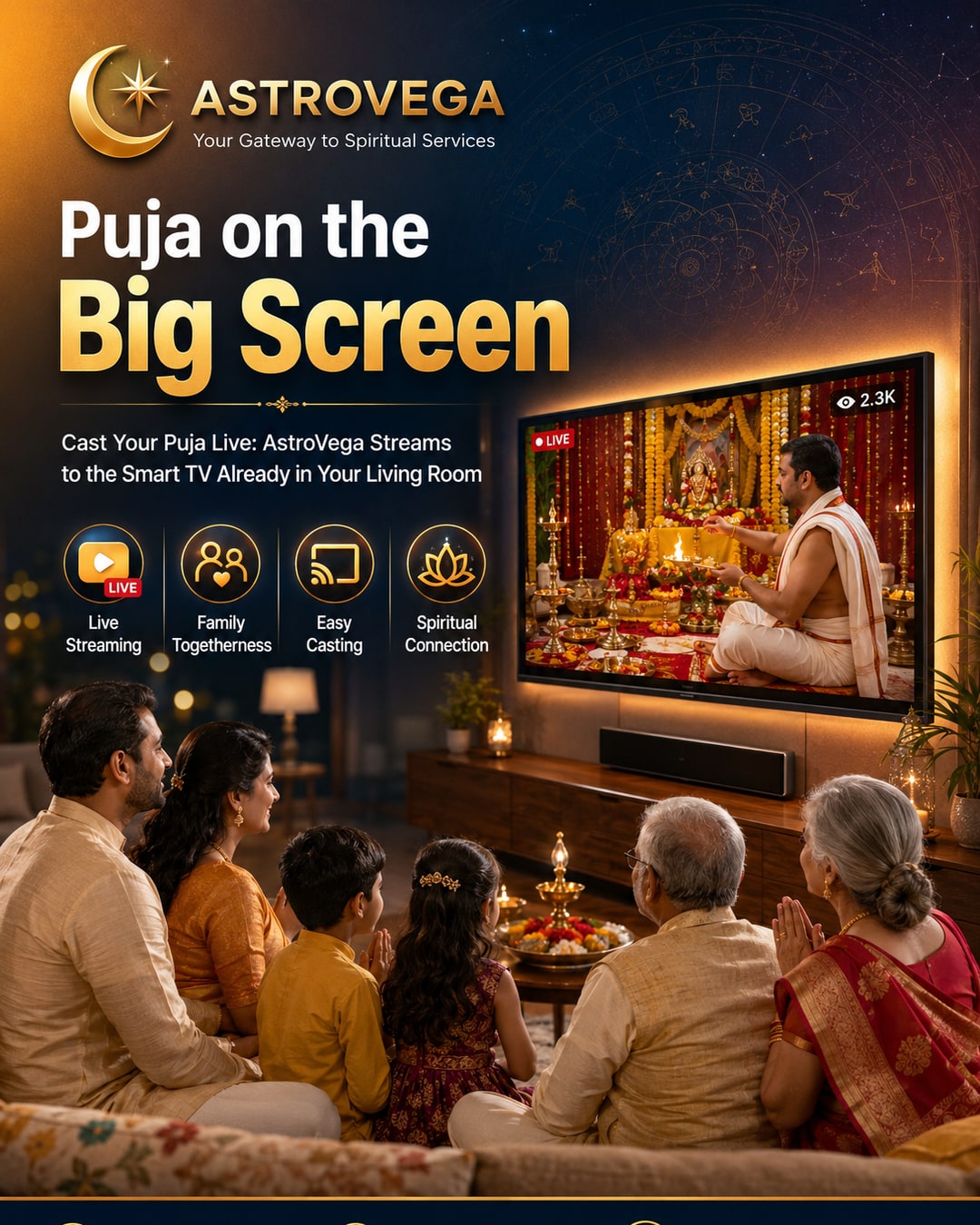 Cast Your Puja Live: AstroVega Streams to the Smart TV Already in Your Living Room