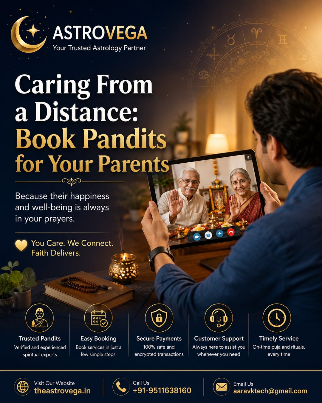 Caring From a Distance: Adult Children Book Pandit Visits & Puja for Elderly Parents Back Home via AstroVega
