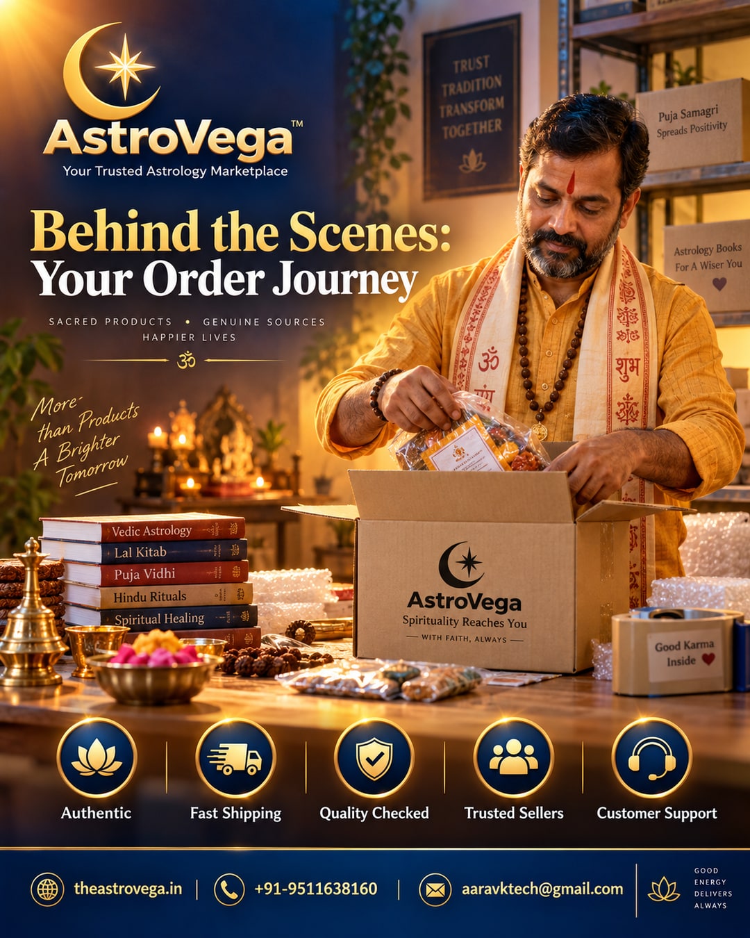 Behind the Scenes: How AstroVega Picks, Packs & Ships Your Puja Samagri and Astrology Books