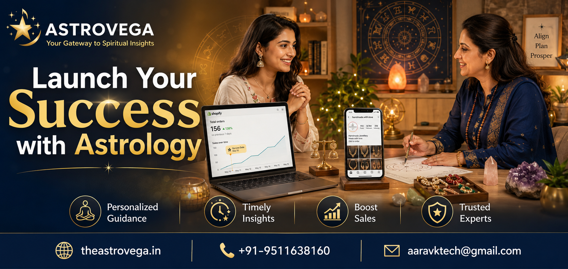 Customer success story: An Instagram-based handmade jewellery seller booked an AstroVega business astrology consultation before her festive collection launch, followed the astrologer's suggested go-live date, and tracked a real rise in orders in her own S