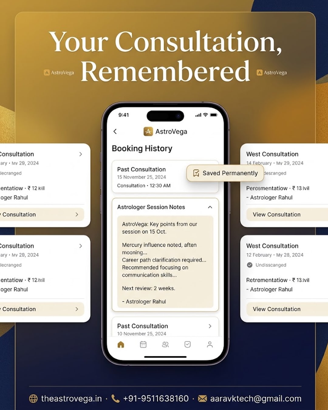 Lesser-known AstroVega feature: astrologers can leave written session notes after your consultation, saved permanently in your booking history so you never forget what was discussed