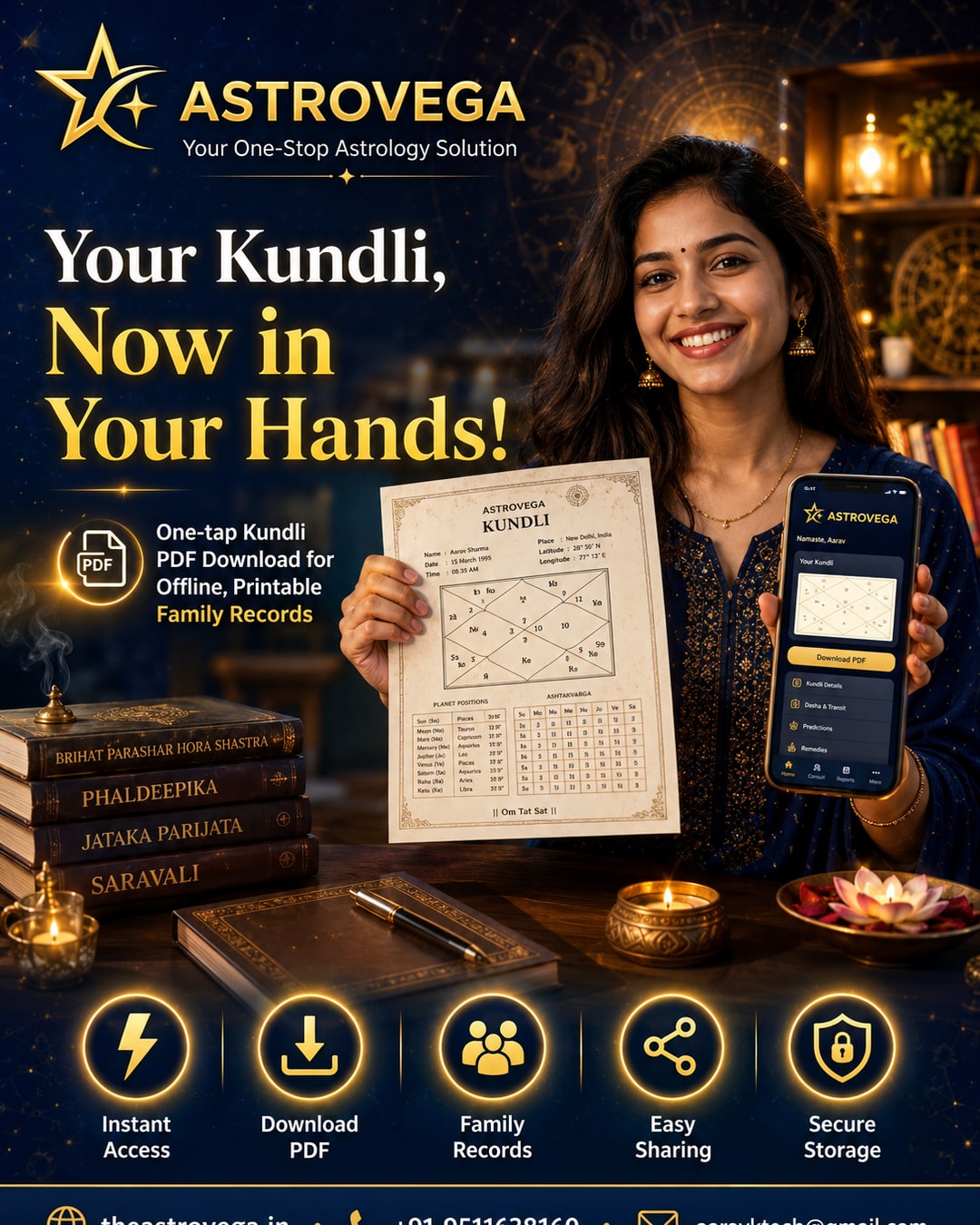 Lesser-known AstroVega feature: one-tap kundli PDF download for offline, printable family records