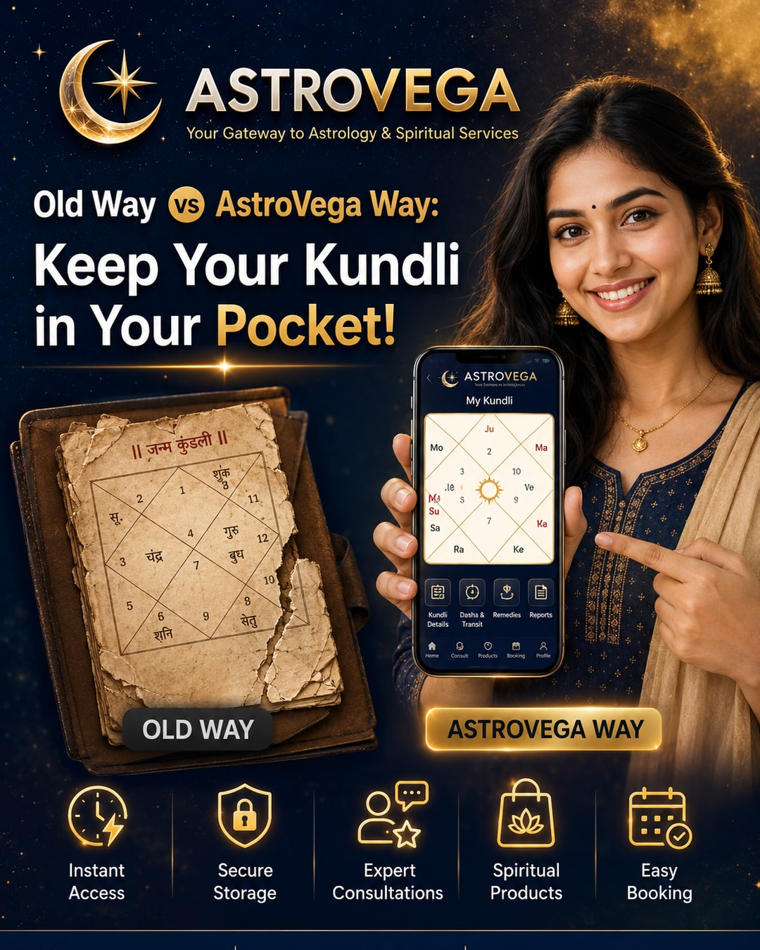 Old Way vs AstroVega Way: Carrying a Torn Paper Kundli Everywhere vs Having It Always On Your Phone