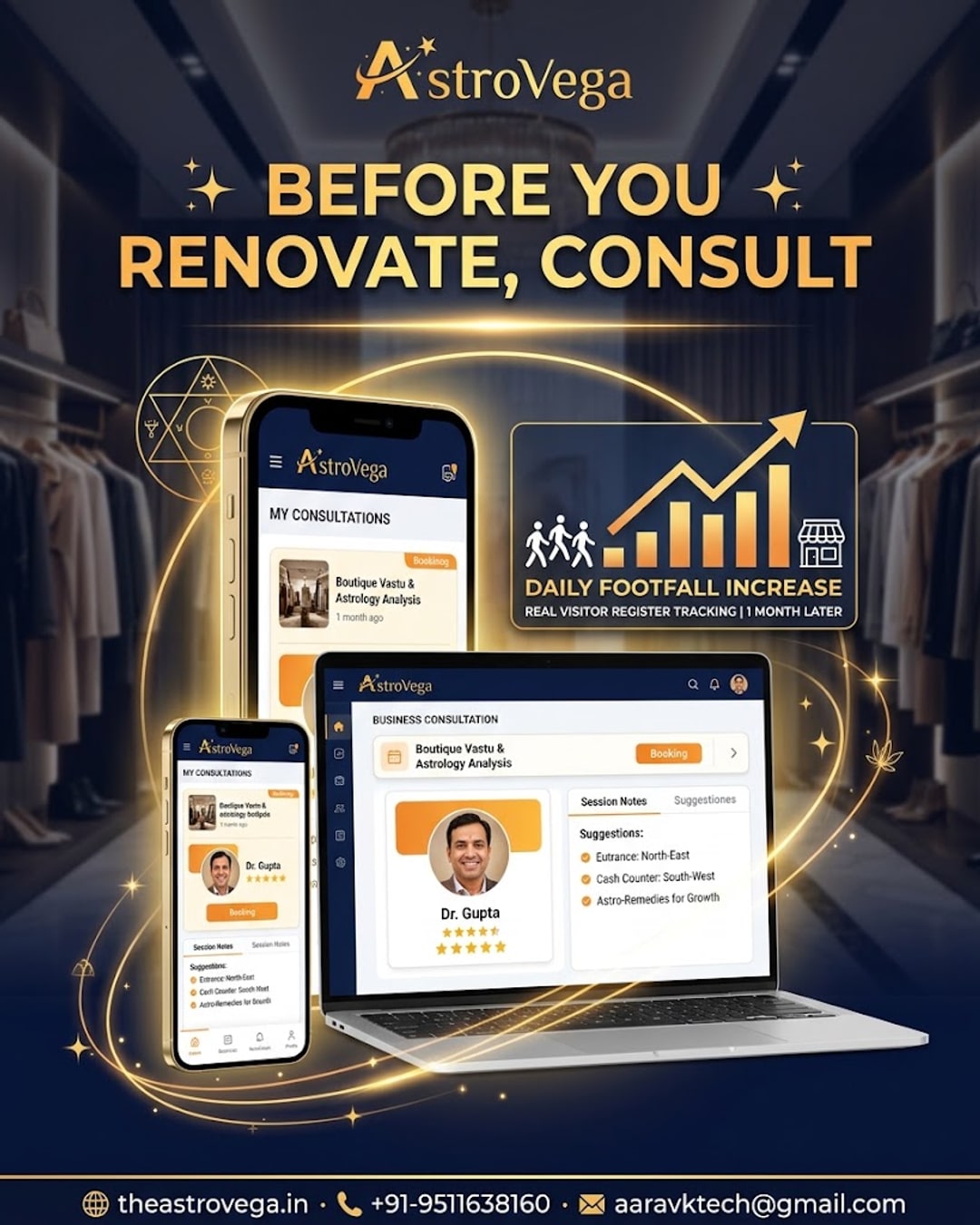 Customer success story: a boutique clothing store owner booked an AstroVega business astrology & vastu consultation before renovating her shop layout, followed the astrologer's suggested entrance and cash-counter direction, and tracked a real rise in dail