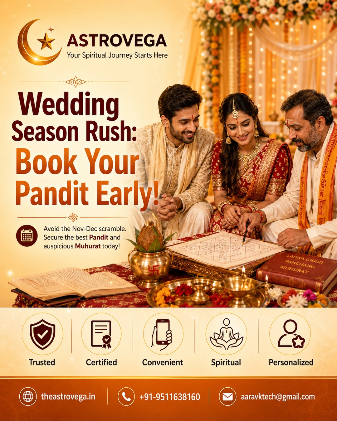 Wedding Season Rush 2026: why early pandit & muhurat booking on AstroVega beats the Nov-Dec scramble