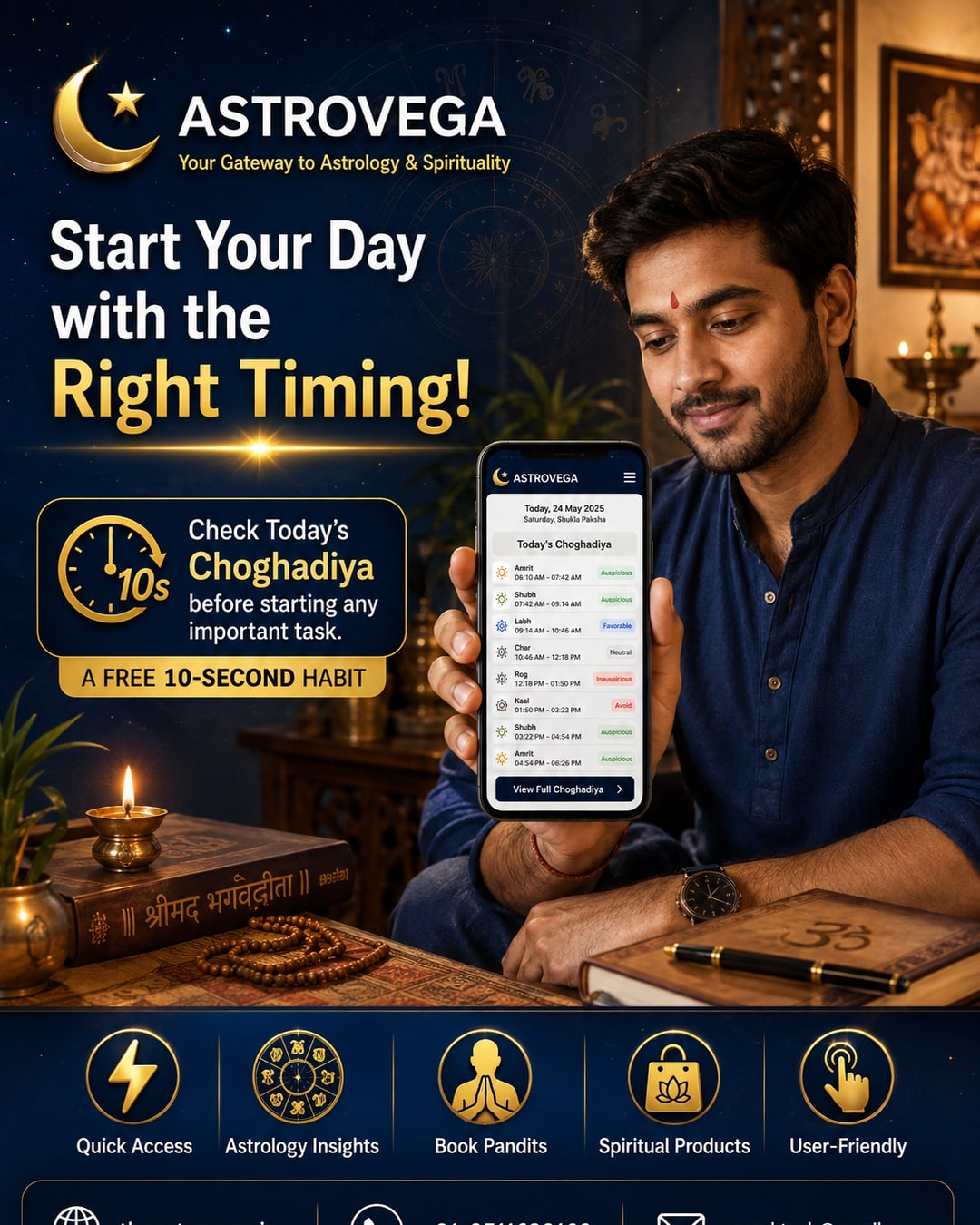 Quick Tip: Check Today's Choghadiya Before Starting Any Important Task - A Free 10-Second Habit on AstroVega