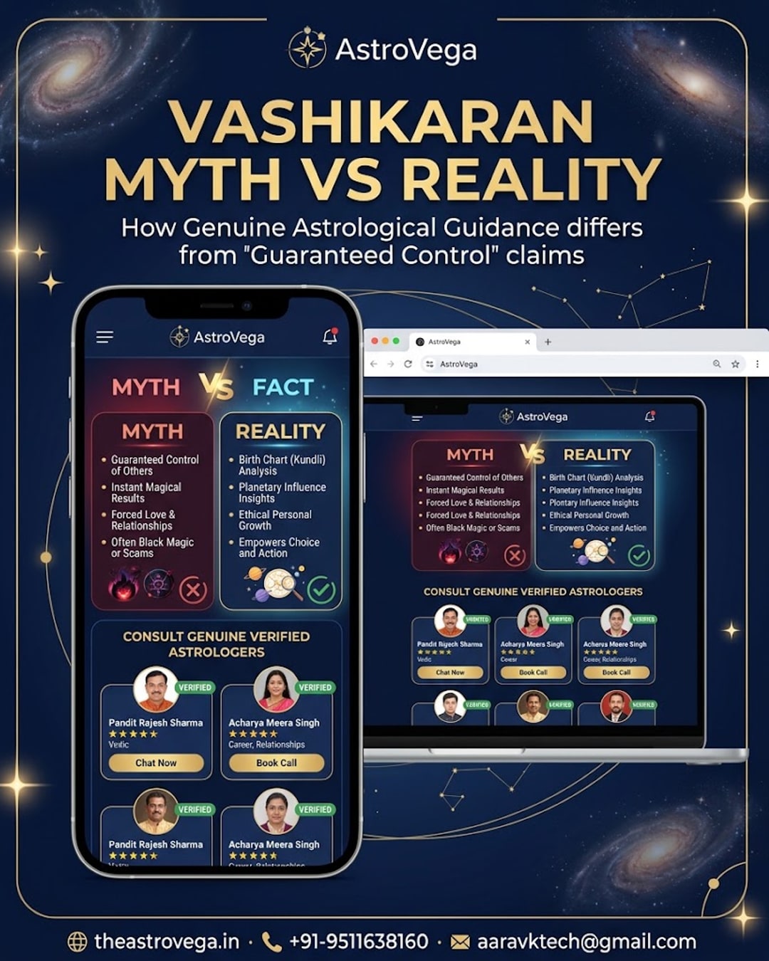 Myth-busting: vashikaran and 'guaranteed control' black magic claims are not real astrology — how AstroVega's verified astrologers offer genuine guidance instead