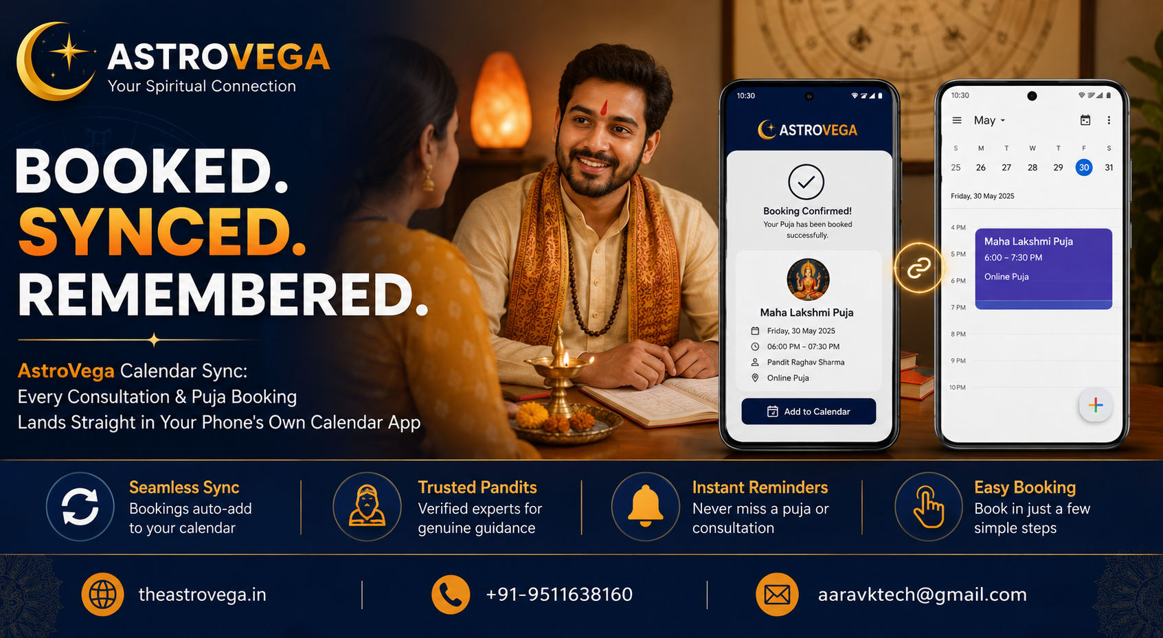 AstroVega Calendar Sync: Every Consultation & Puja Booking Lands Straight in Your Phone's Own Calendar App