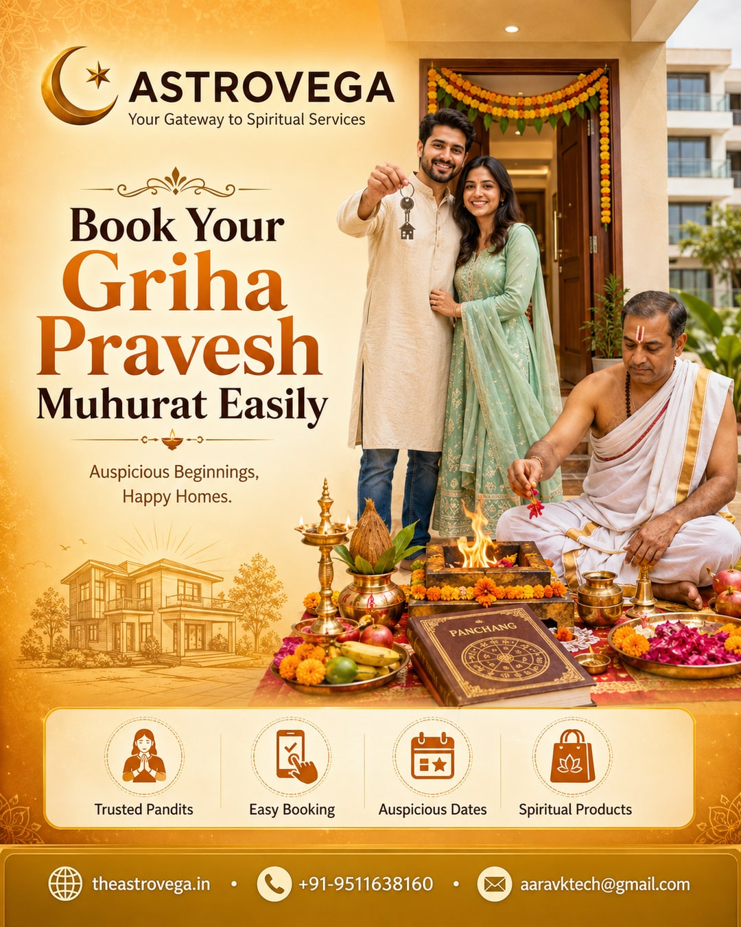 Griha Pravesh muhurat booking for first-time homebuyers moving into their new flat