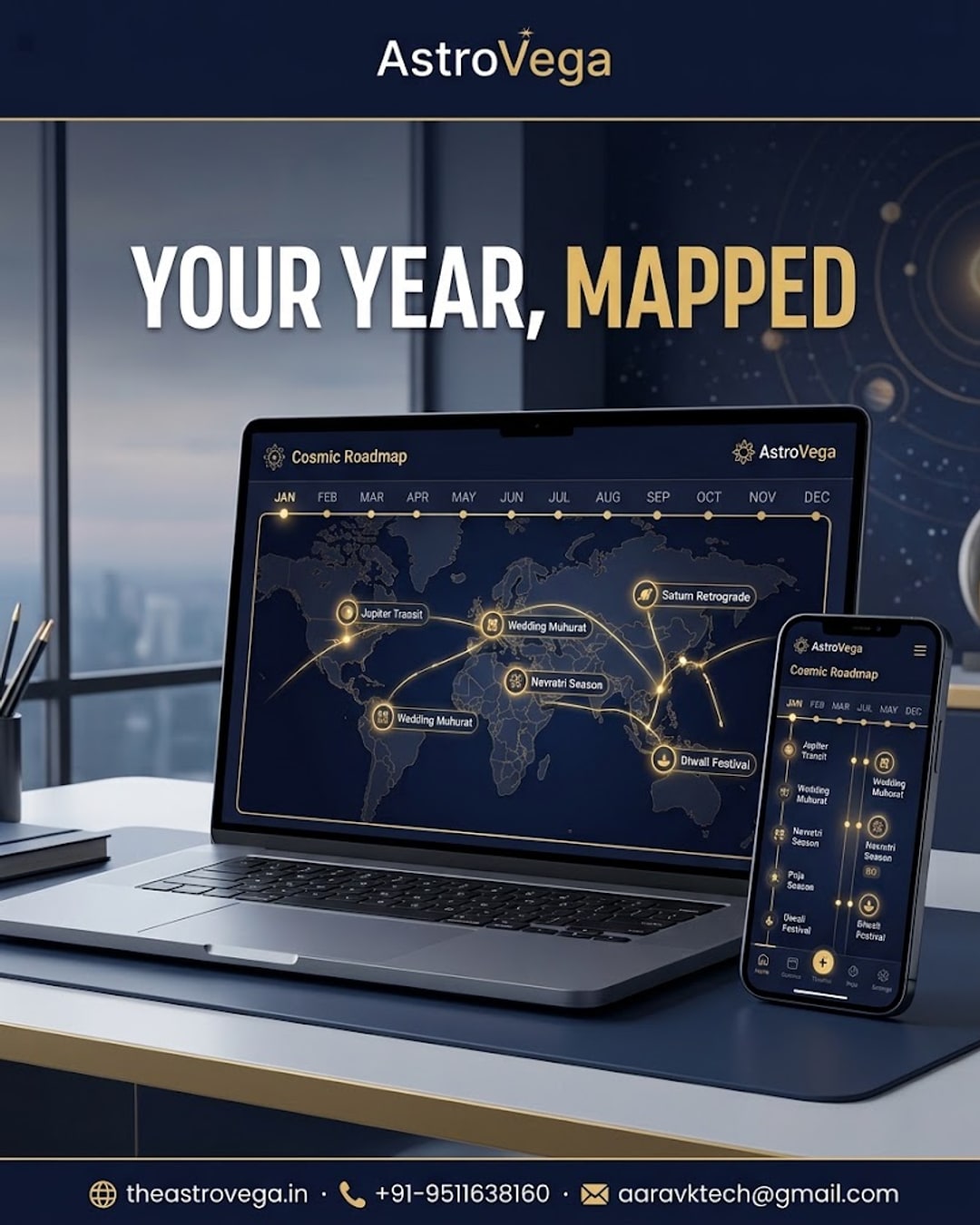 Future Vision: What if AstroVega gave you a full-year Cosmic Roadmap instead of one-off bookings — mapping every major transit, muhurat window and puja season ahead so you plan your year, not just your next appointment