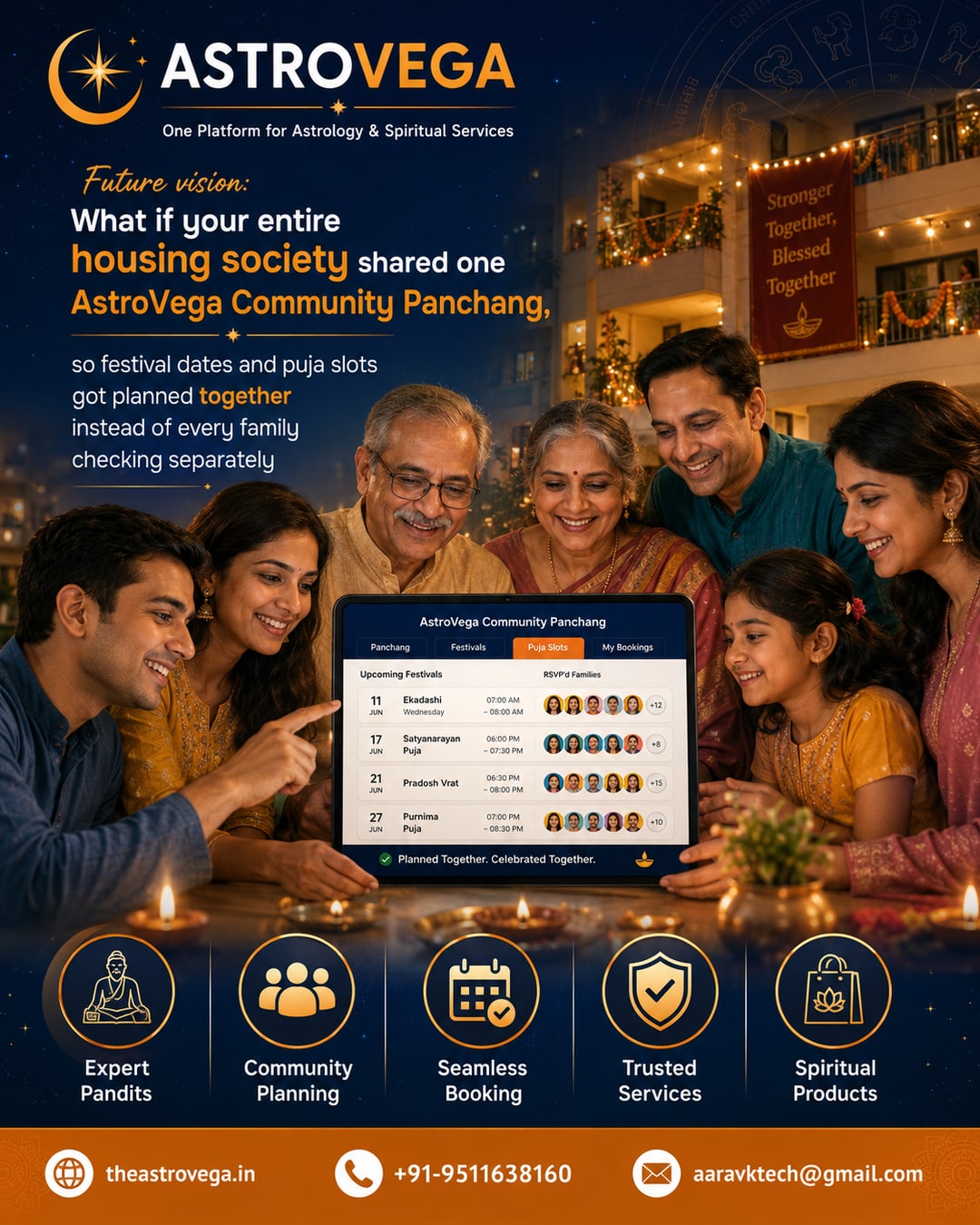 Future vision: what if your entire housing society or apartment complex shared one AstroVega community panchang, so festival dates and puja slots got planned together instead of every family checking separately
