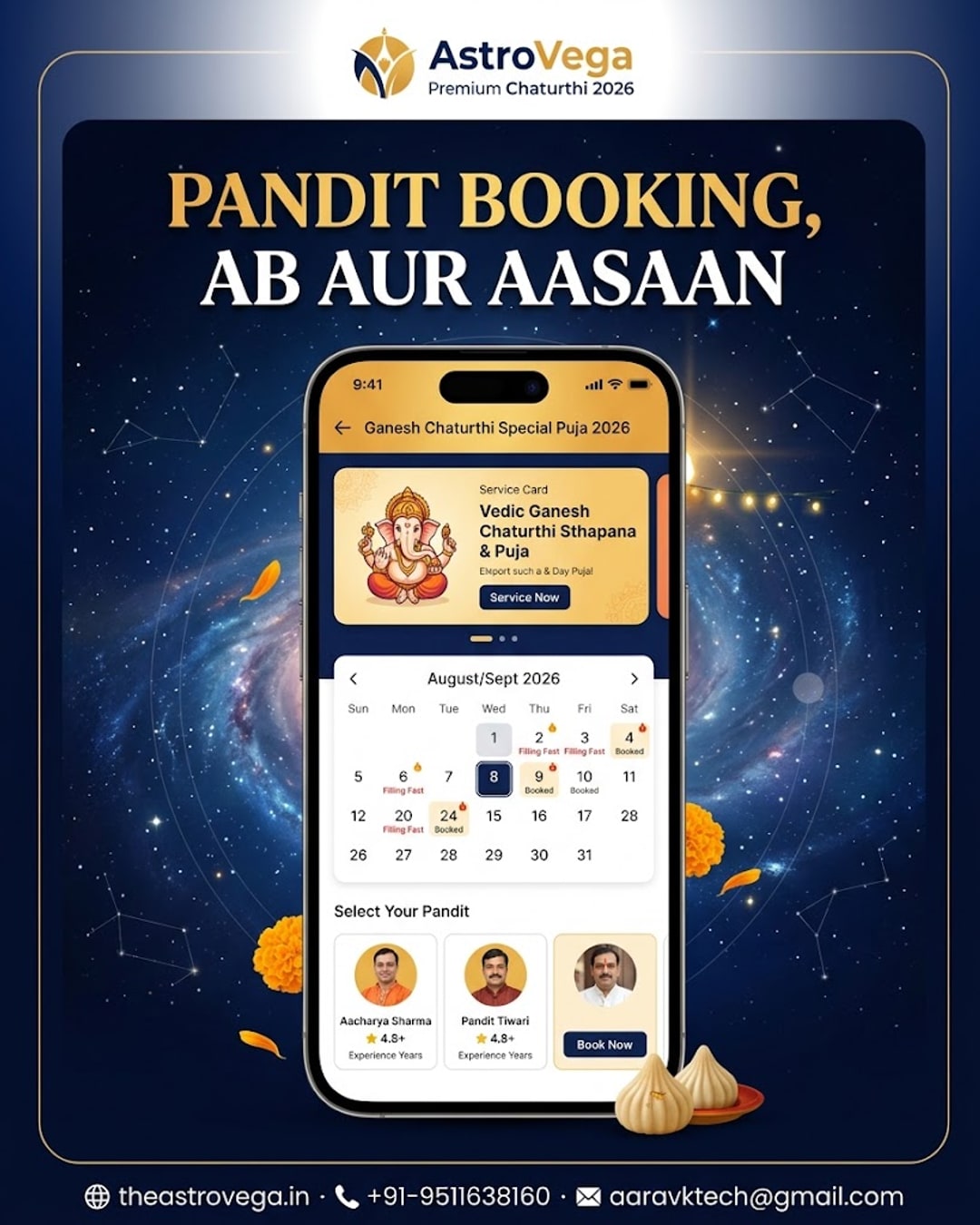 Ganesh Chaturthi 2026 season: why puja & pandit slots for the festival fill up fast, and how early booking on AstroVega avoids the last-minute scramble