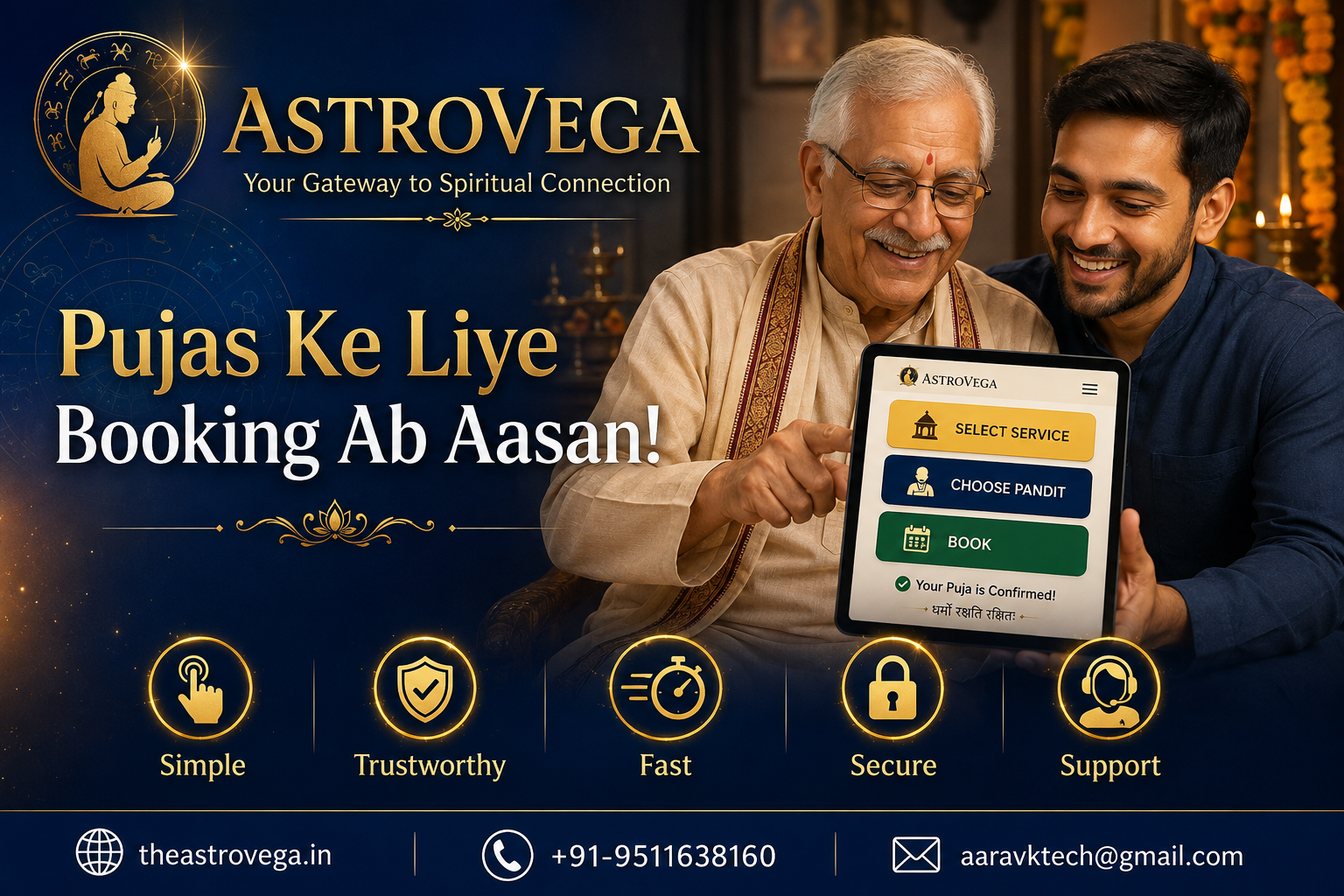 The senior citizen booking barrier: how AstroVega's simple flow lets elderly parents book pujas independently (or let family book for them, remotely)