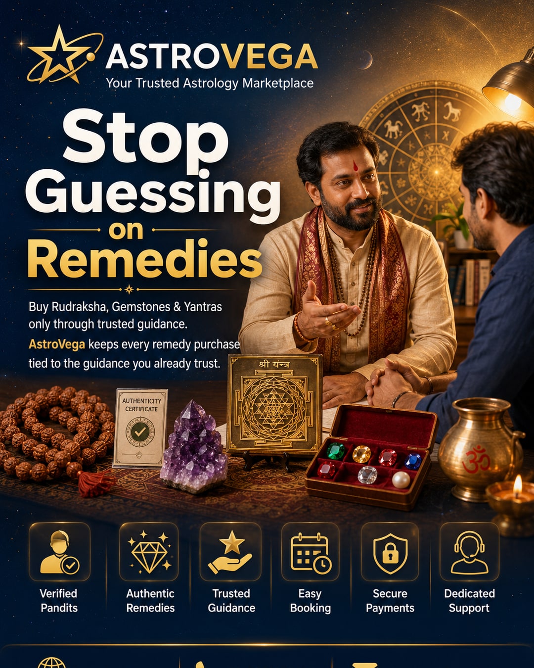 The counterfeit remedy money-pit: what families waste buying rudraksha, gemstones and yantras from unverified sellers, and how buying through AstroVega keeps every remedy purchase tied to the guidance you already trust