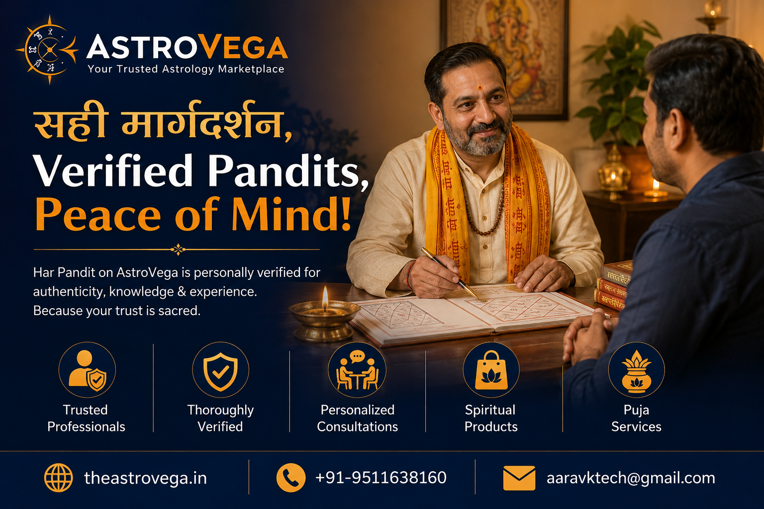 Behind-the-scenes: how a Pandit or Astrologer's identity and credentials actually get verified before their profile goes live on AstroVega