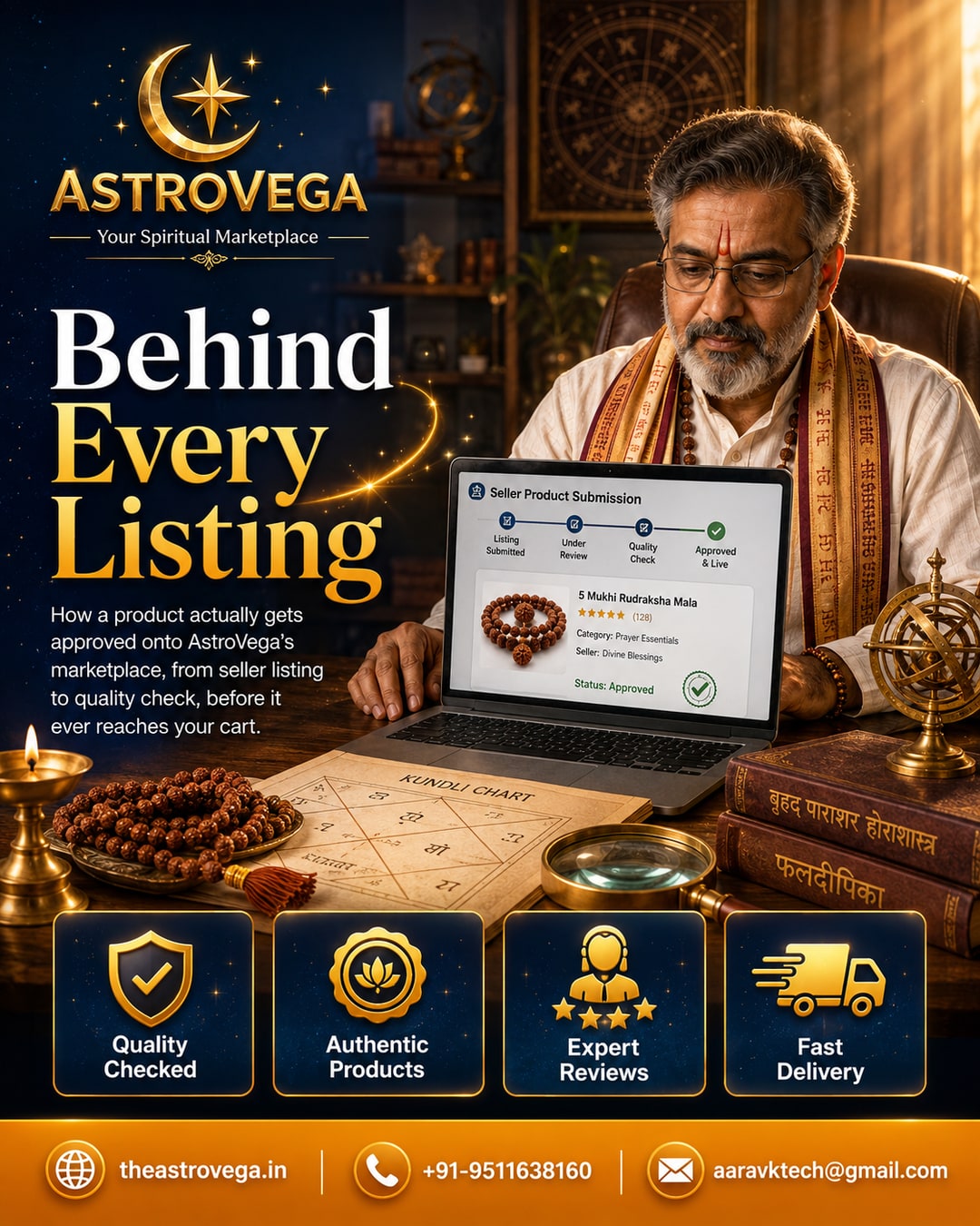 Behind-the-scenes: how a product actually gets approved onto AstroVega's marketplace, from seller listing to quality check, before it ever reaches your cart