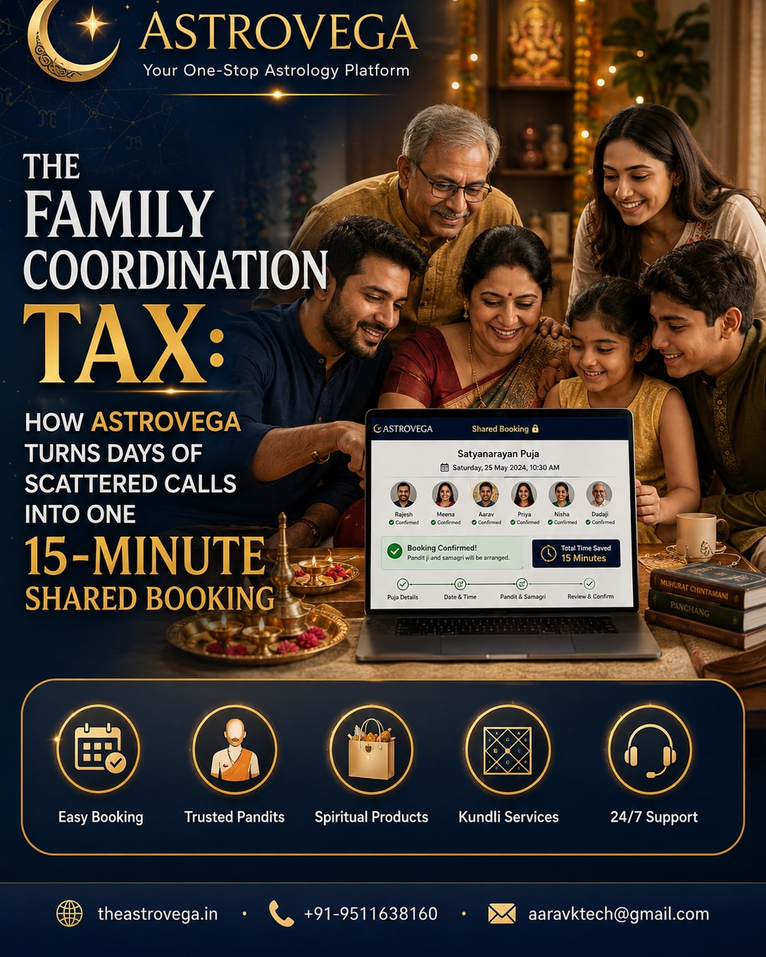 The Family Coordination Tax: How AstroVega Turns Days of Scattered Calls Into One 15-Minute Shared Booking