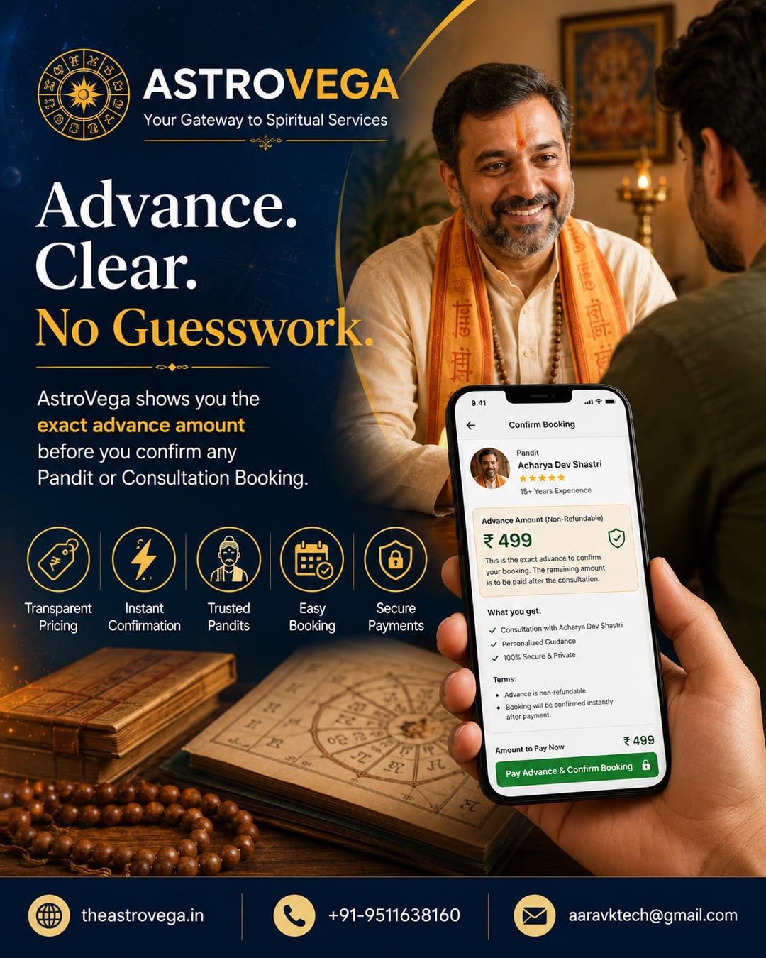 The Advance Payment Guesswork: AstroVega Shows Exact Advance Amount Before You Confirm Any Pandit or Consultation Booking