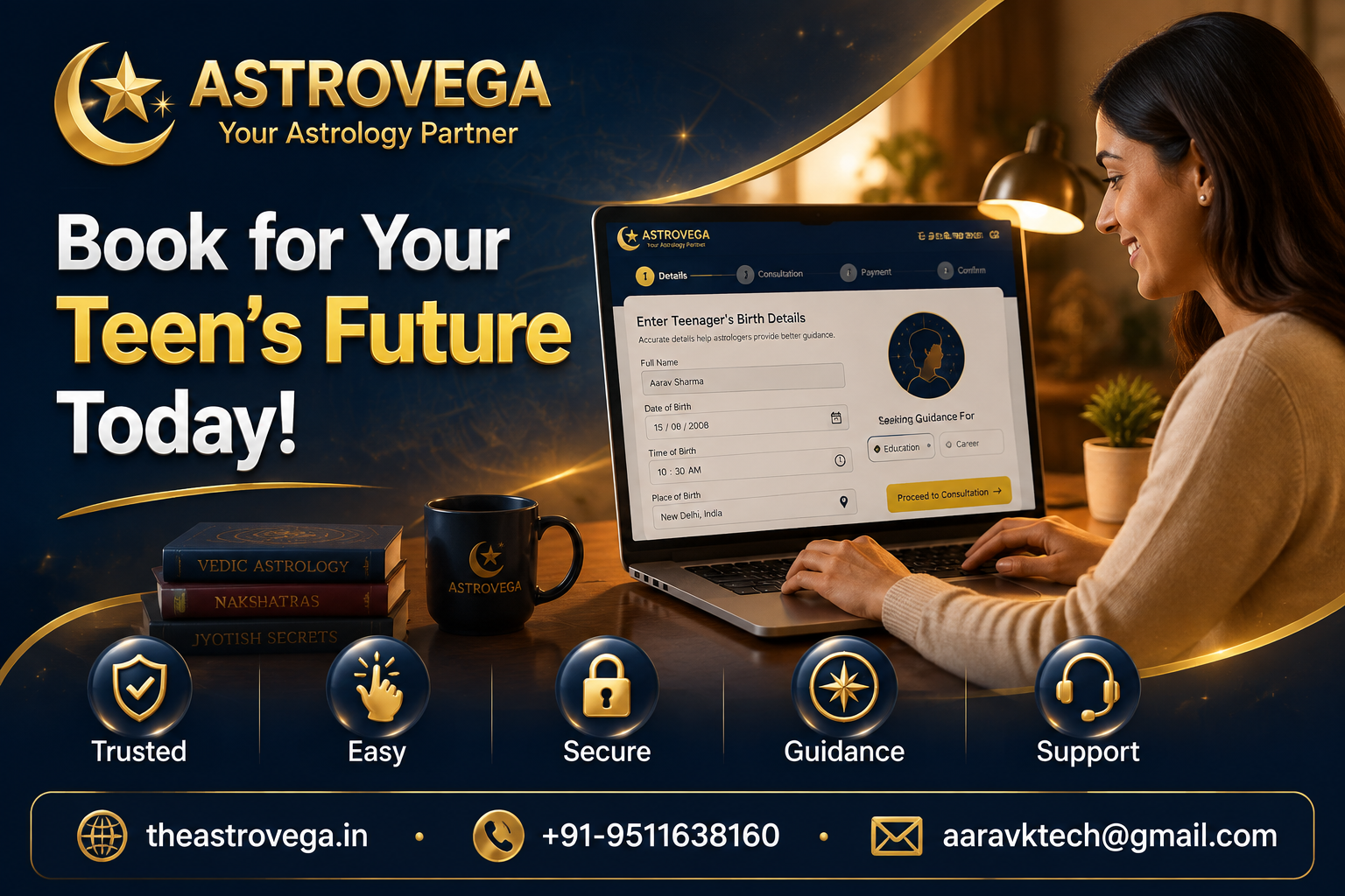 FAQ answered: can parents book an AstroVega astrology consultation on behalf of their teenage child for education or career guidance, and how are bookings for minors handled