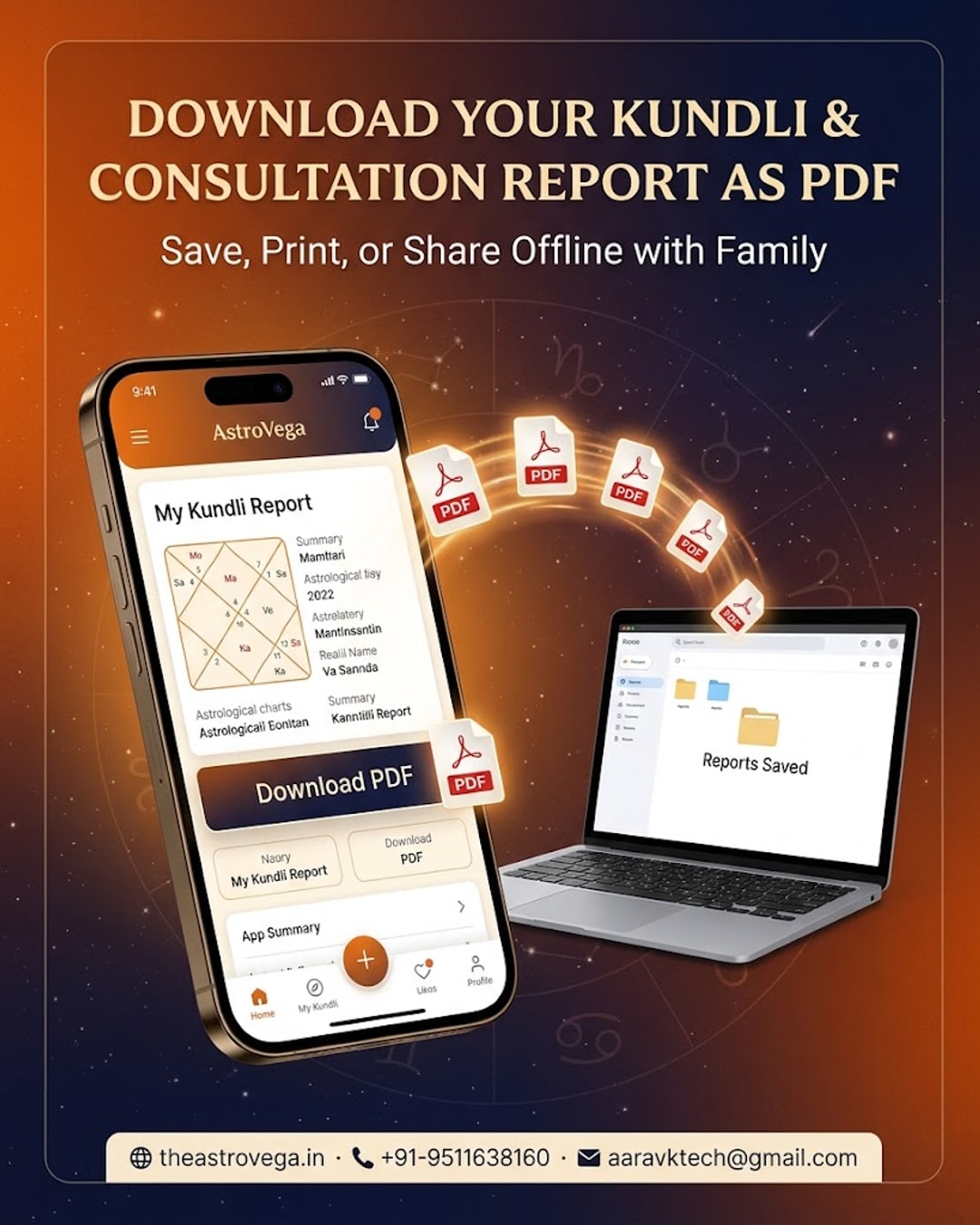 Lesser-known AstroVega feature: download your Kundli and consultation report as a PDF to save, print, or share offline with family who don't use the app
