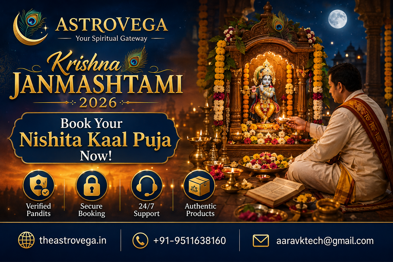 Krishna Janmashtami 2026: Book Nishita Kaal Puja Muhurat & Verified Pandit on AstroVega