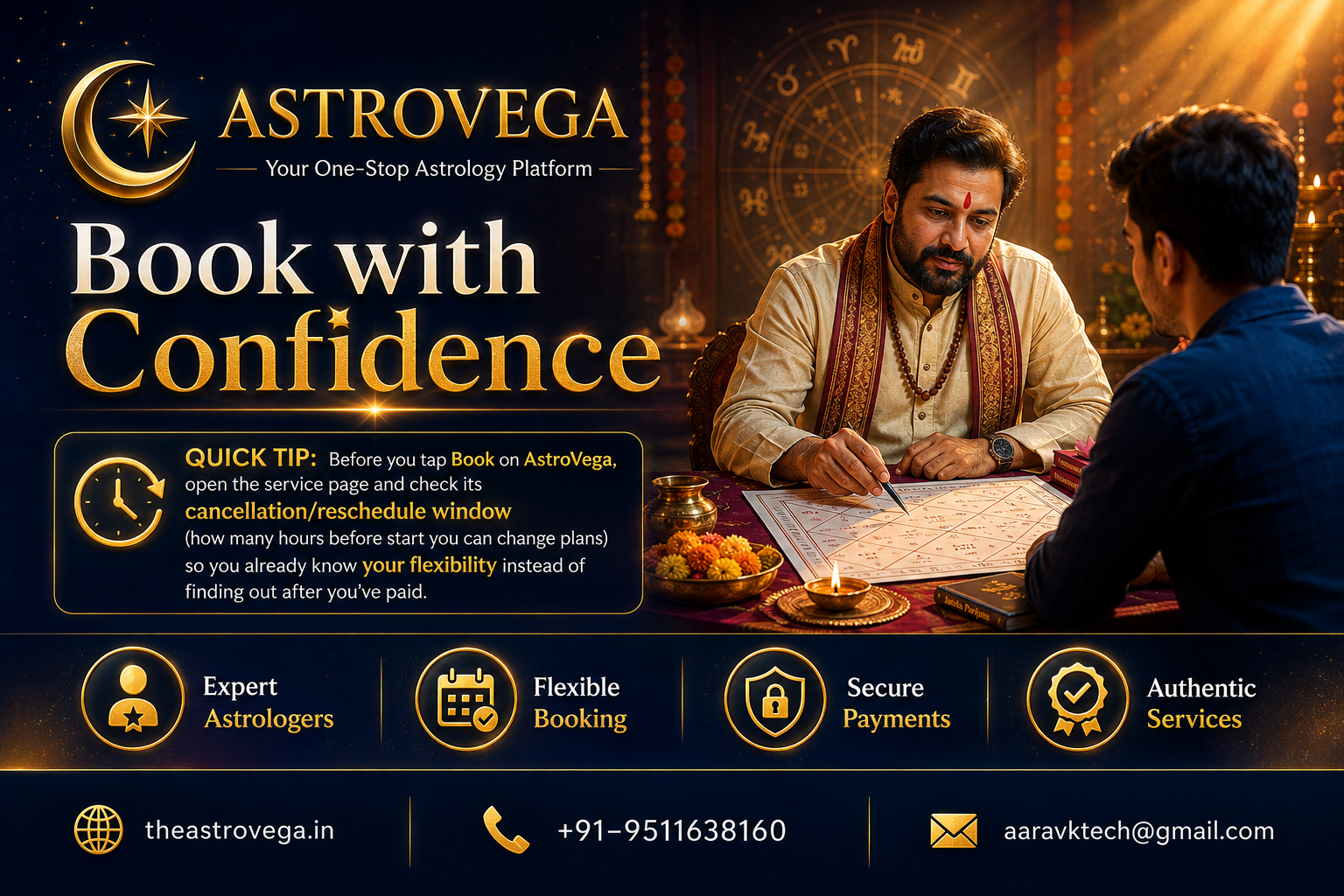 Quick tip: before you tap Book on AstroVega, open the service page and check its cancellation/reschedule window (how many hours before start you can change plans) so you already know your flexibility instead of finding out after you've paid