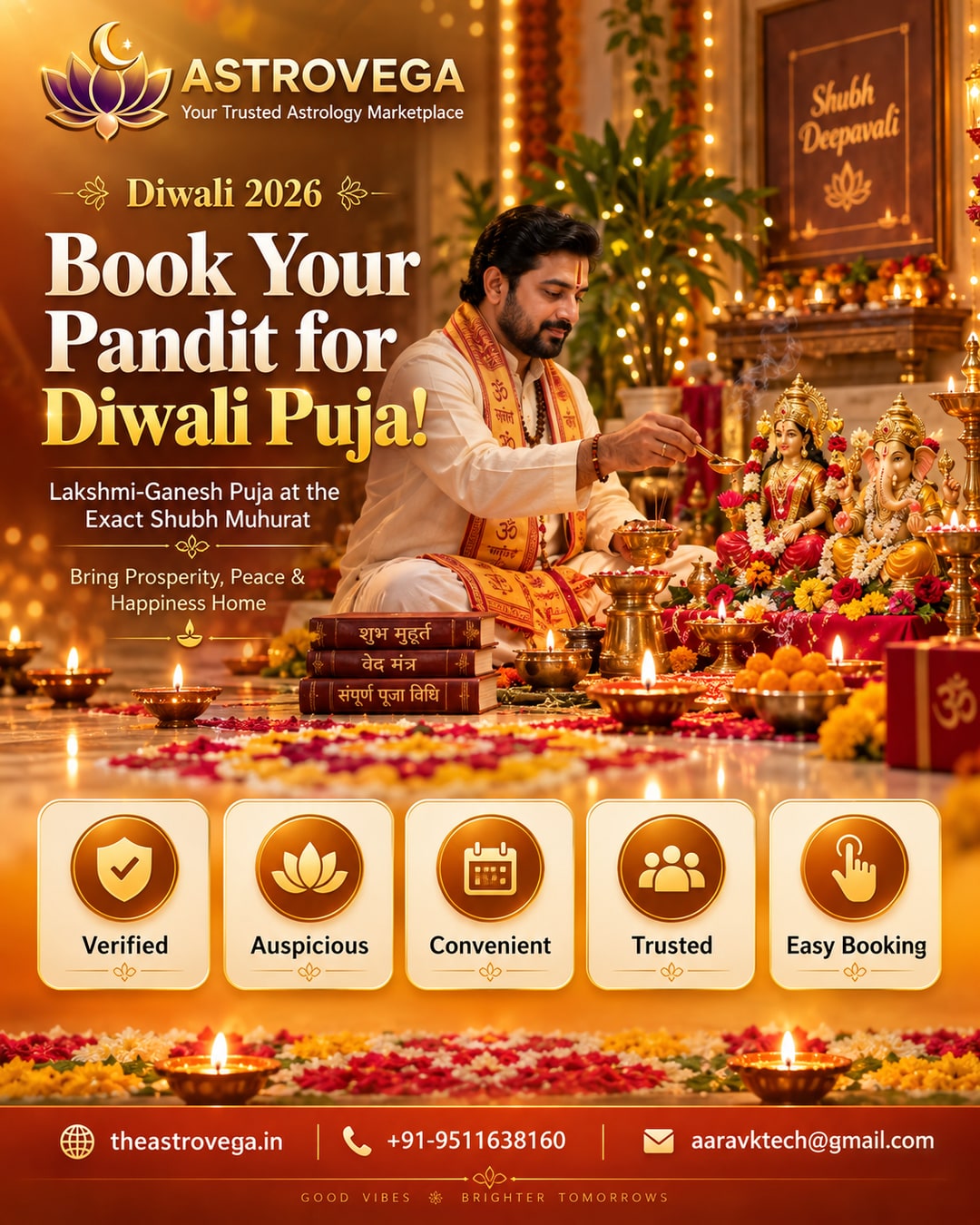Diwali 2026: Book Verified Pandits for Lakshmi-Ganesh Puja at the Exact Shubh Muhurat on AstroVega