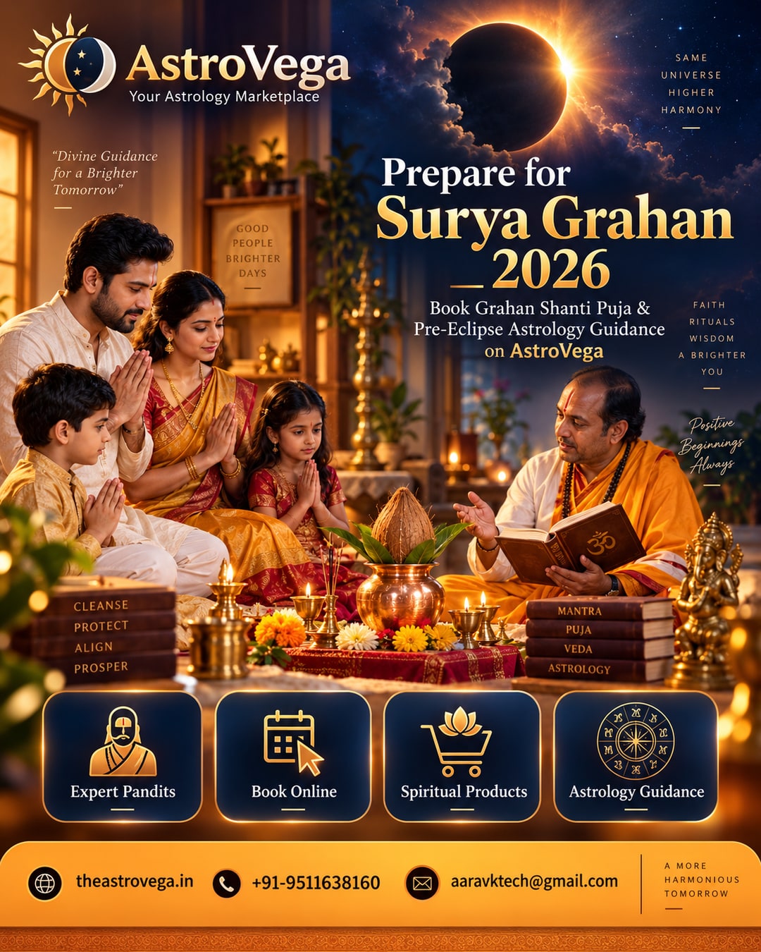 Surya Grahan (Solar Eclipse) 2026: Book Grahan Shanti Puja & Pre-Eclipse Astrology Guidance on AstroVega