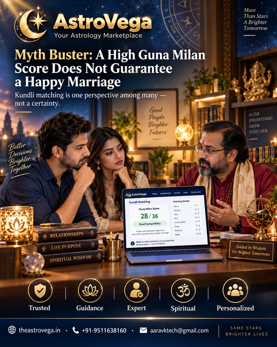 Myth buster: a high Guna Milan score does not guarantee a happy marriage - kundli matching is one perspective among many, not a certainty