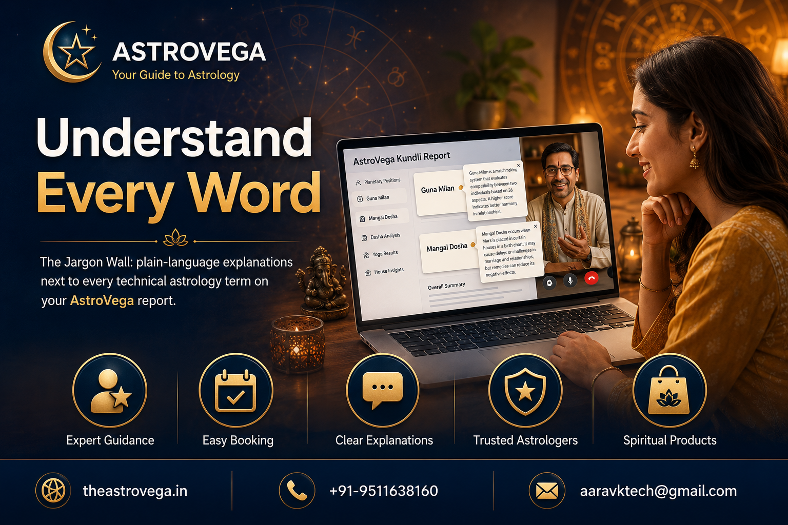 The Jargon Wall: plain-language explanations next to every technical astrology term on your AstroVega report