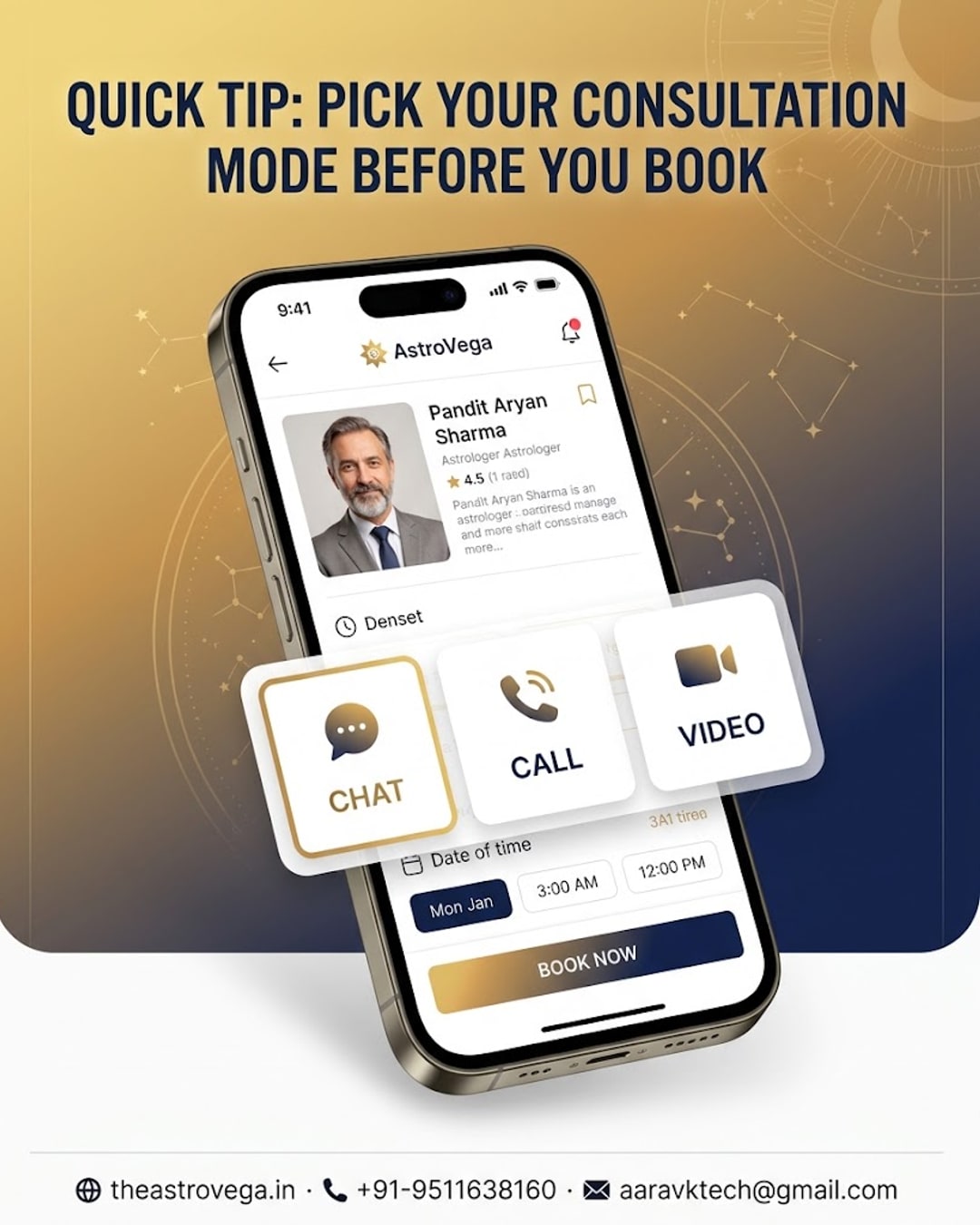 Quick Tip: Pick Your Consultation Mode (Chat, Call or Video) Before You Book on AstroVega