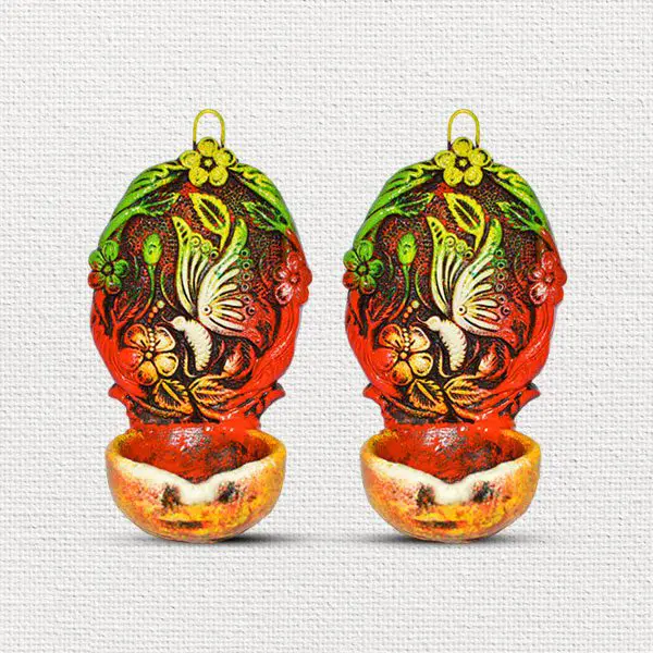 Butterfly Diya, Earthen Butterfly Diya, Earthen Butterfly Lamp, 2 Pcs